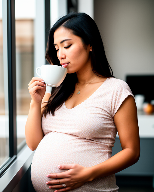 A pregnant woman drinking coffee